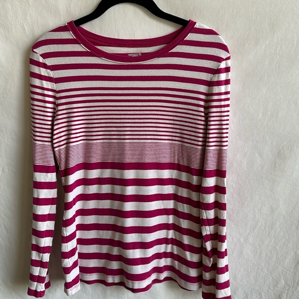 Old Navy cotton pink and white striped long sleeve top, size L